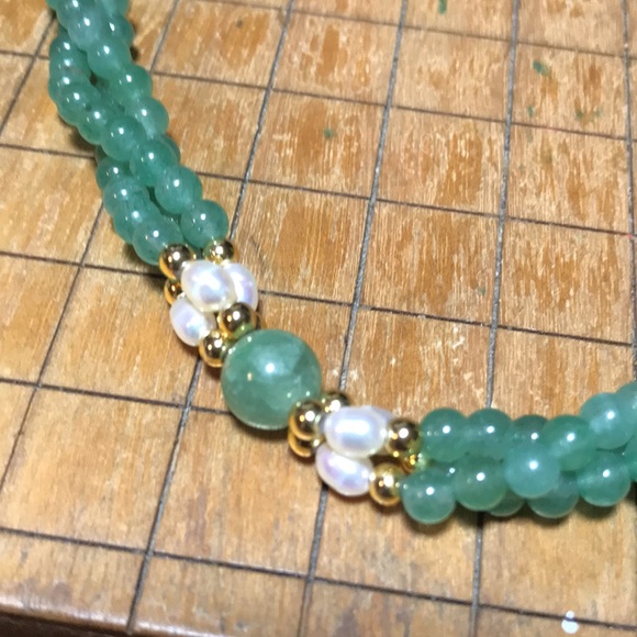 Semiprecious Stone Adventurine Pearl Gold Tone Accent Bead  Necklace 18”L EVC - Picture 6 of 7